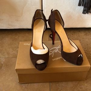 Christian Louboutins brown suede heel
